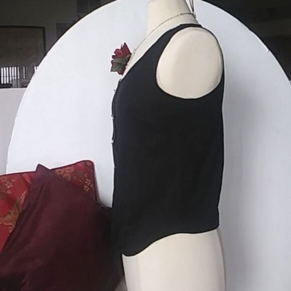 Sleeveless Blouse Top Silver Tone Buttons Tie Front Waist Black 90s Y2K M - Picture 6 of 10